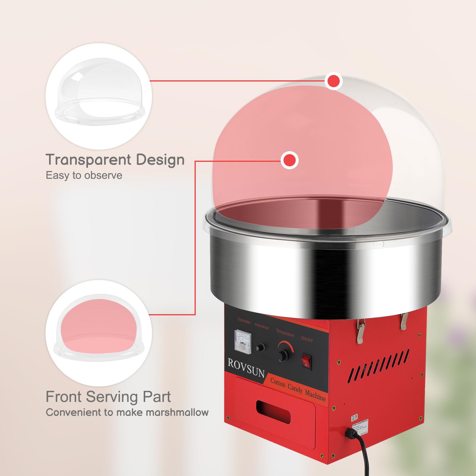 ROVSUN 21" 980W 110V Cotton Candy Machine with Bowl & Cover Red