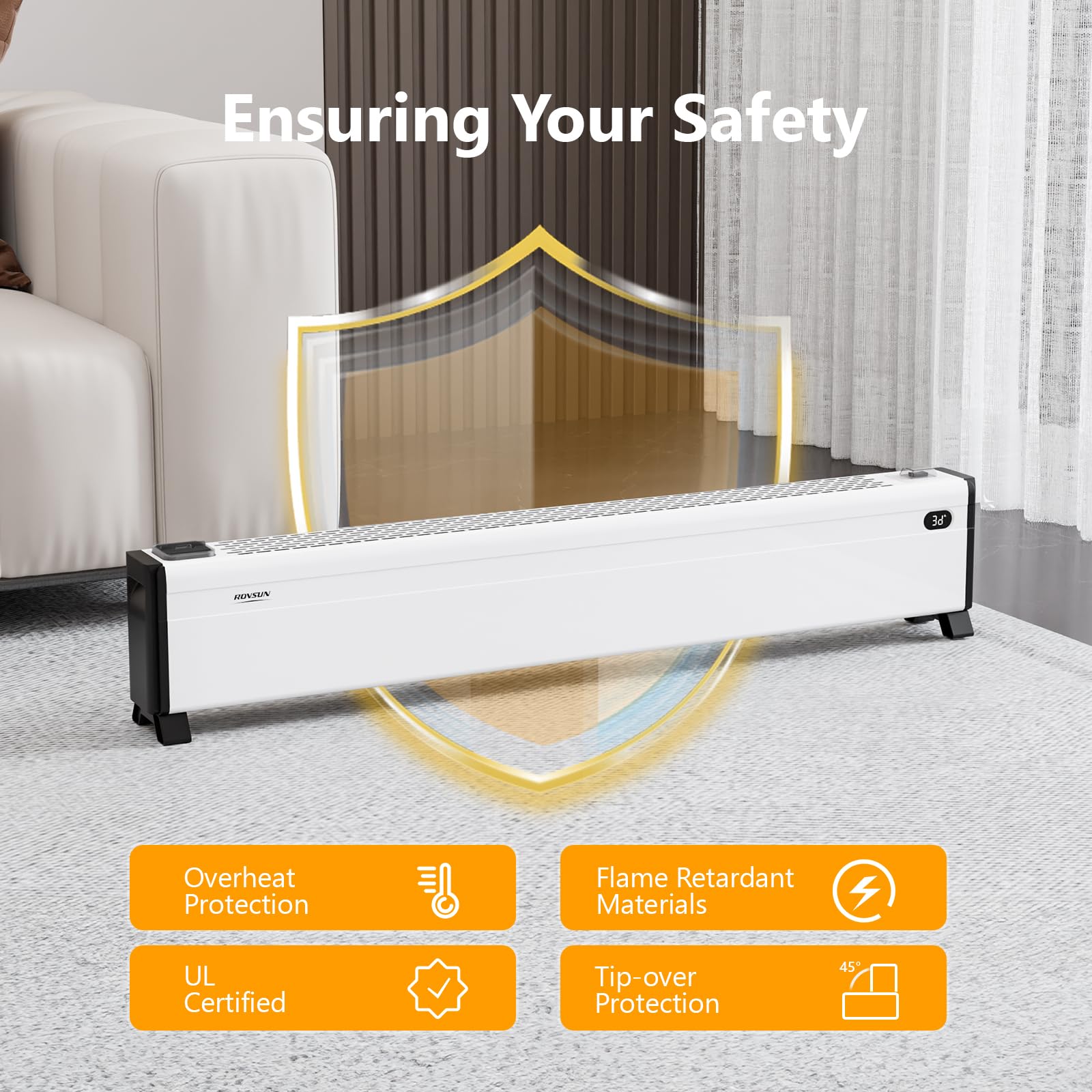 ROVSUN 48" Wide 1,500W 120V Electric Baseboard Heater with Knob Control