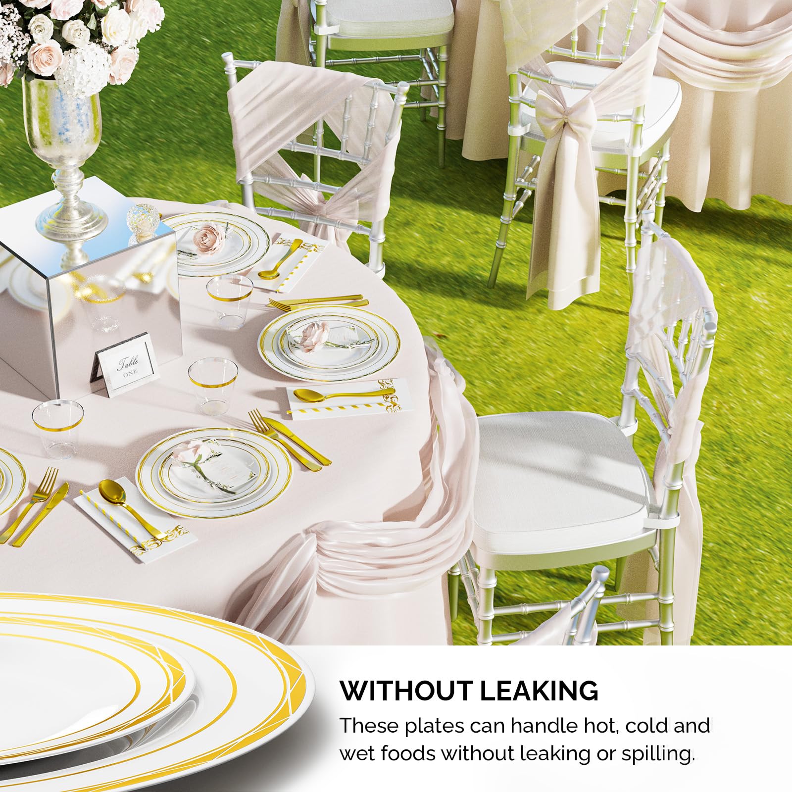 ROVSUN 800 Pieces Pre Rolled Napkins Disposable Plastic Dinnerware Set Gold