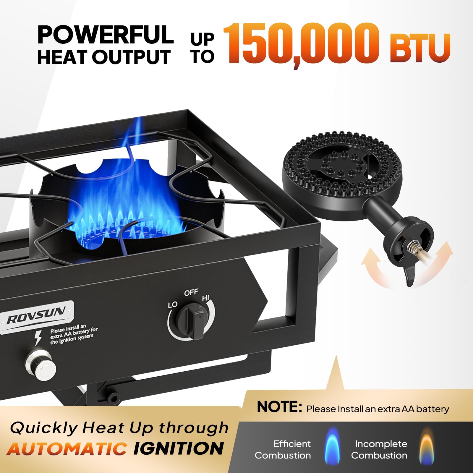 ROVSUN 2 Burner 150000 BTU Foldable Gas Stove with Side Table