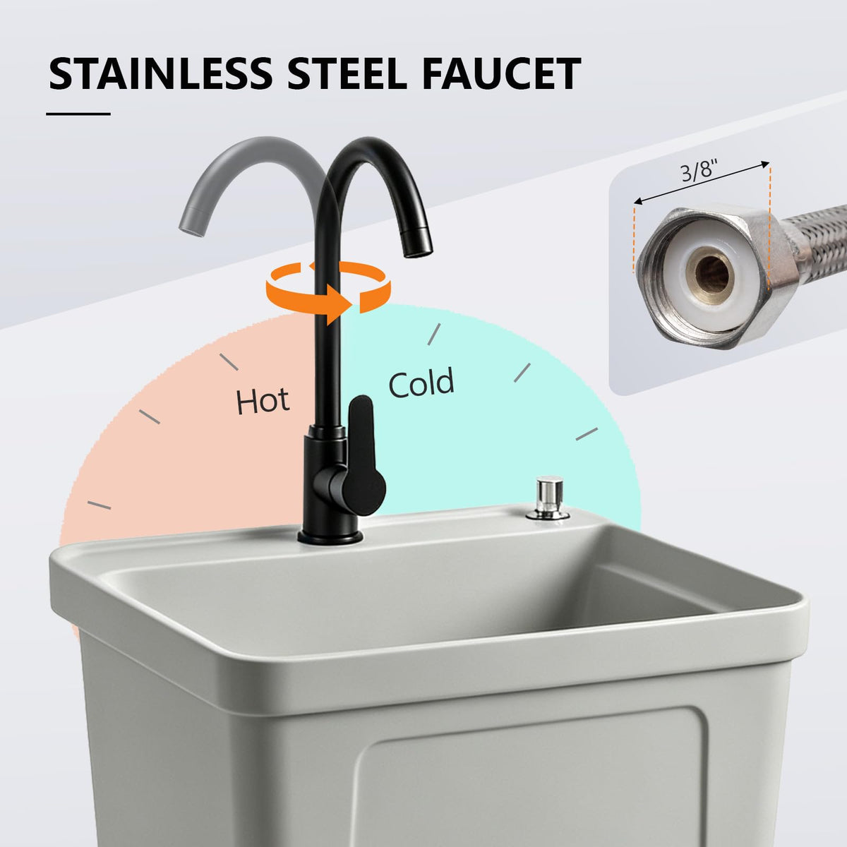 ROVSUN 20" X 19" Plastic Utility Sink Freestanding with Faucet Gray