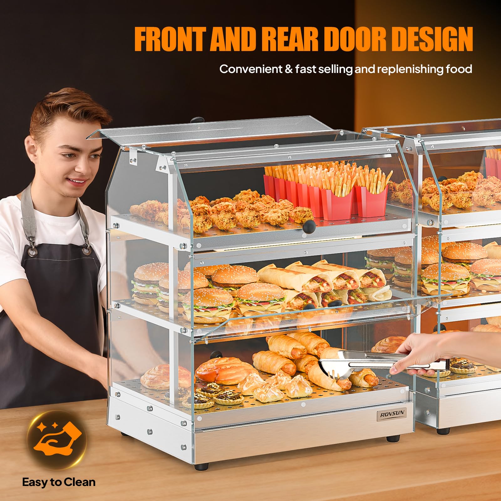 ROVSUN 3-Tier 14 Inch Pizza Warmer Countertop with LED Lighting