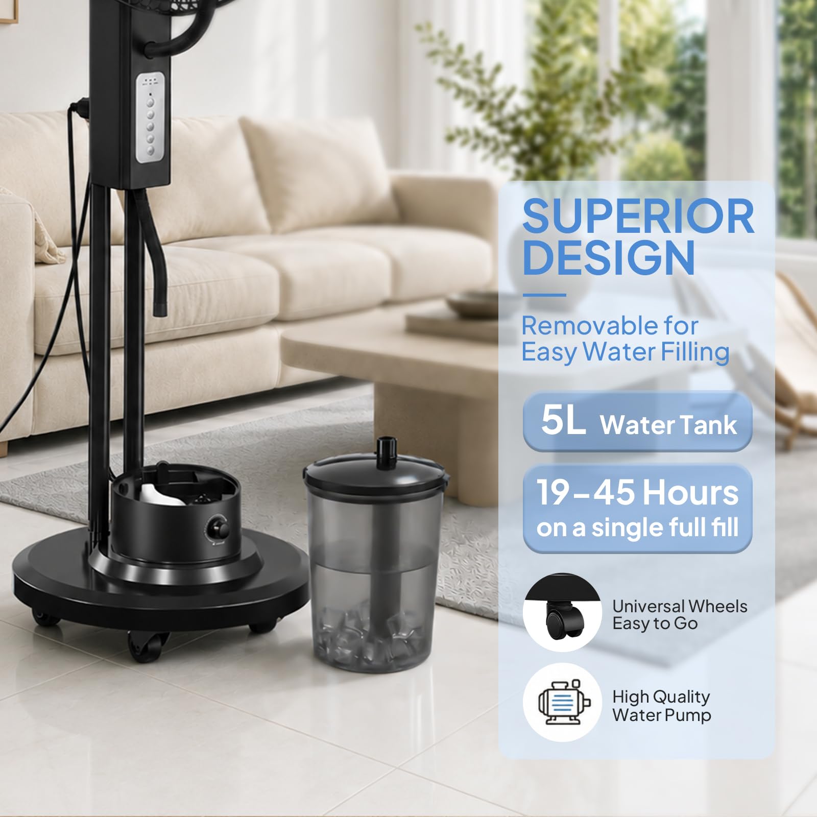 ROVSUN 18" 90W 110V Industrial Pedestal Misting Fan with Water Tank