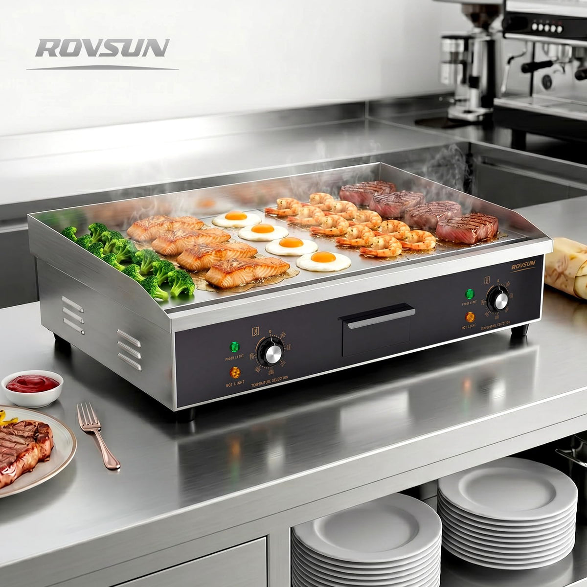 ROVSUN 30" 3000W 110V Electric Griddle Countertop with Half Flat Top Griddle