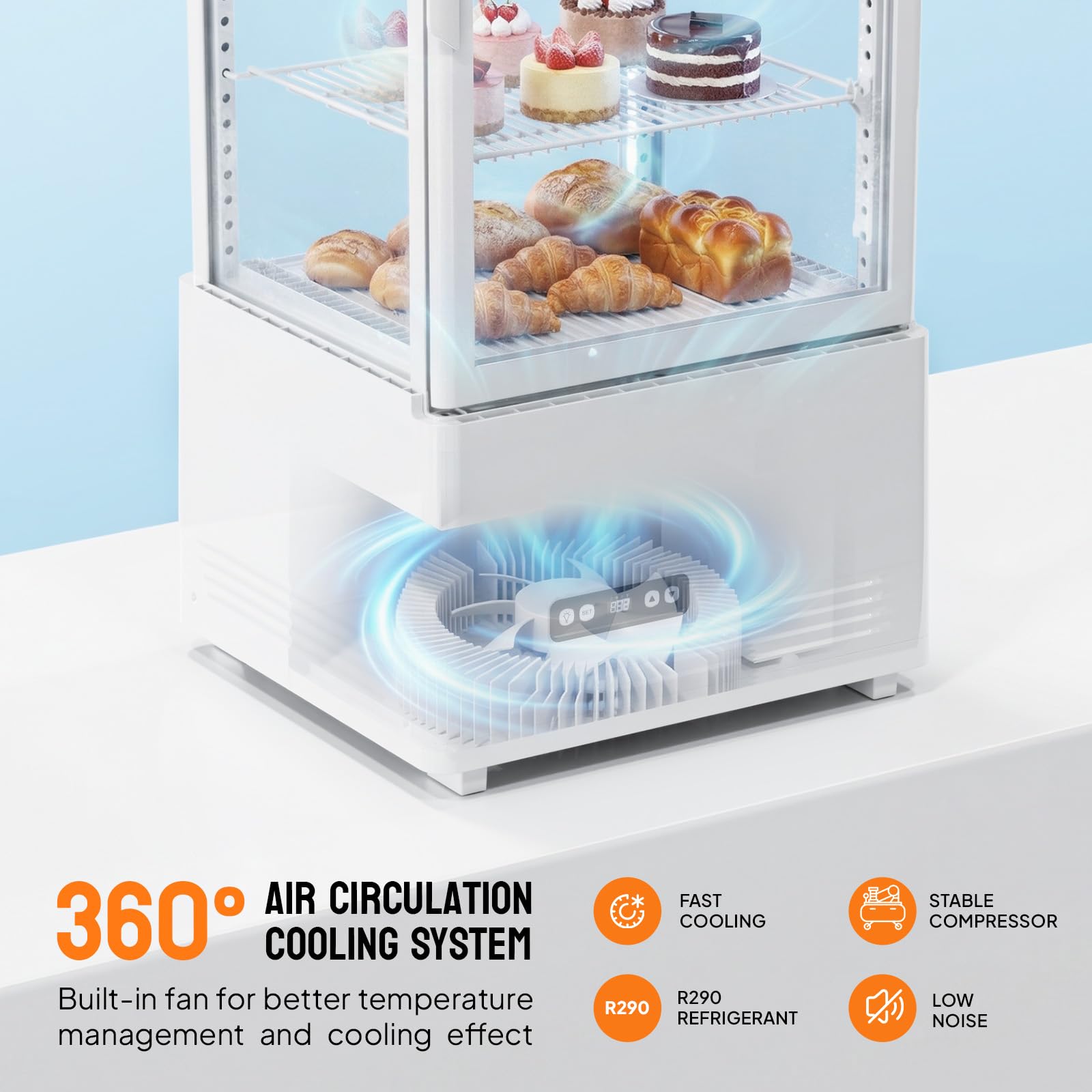 ROVSUN 18" 3 Cu.Ft. Four-Sided White Refrigerated Countertop Bakery Display Case