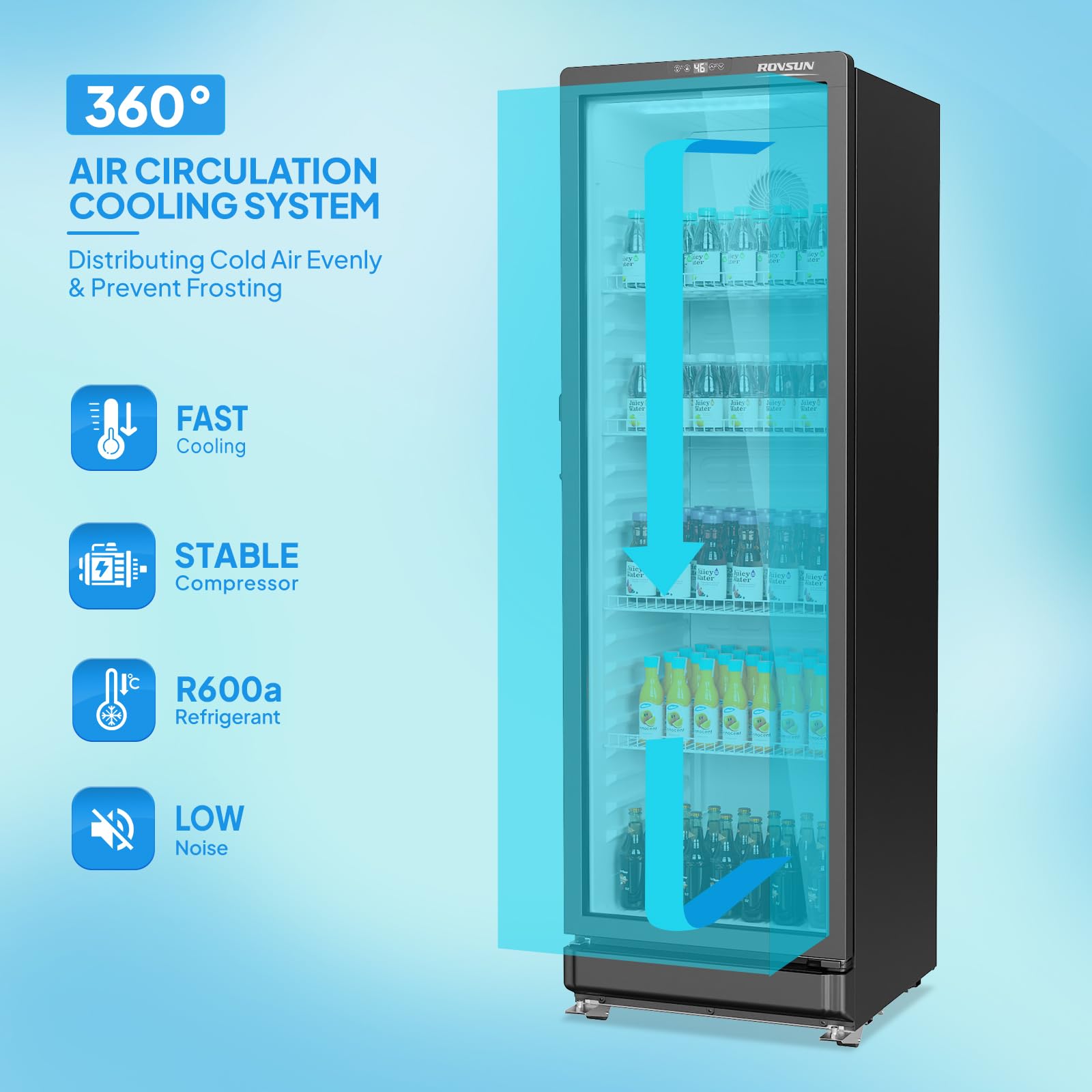 ROVSUN 23" 12 Cu.Ft. Black Glass Door Merchandising Refrigerator