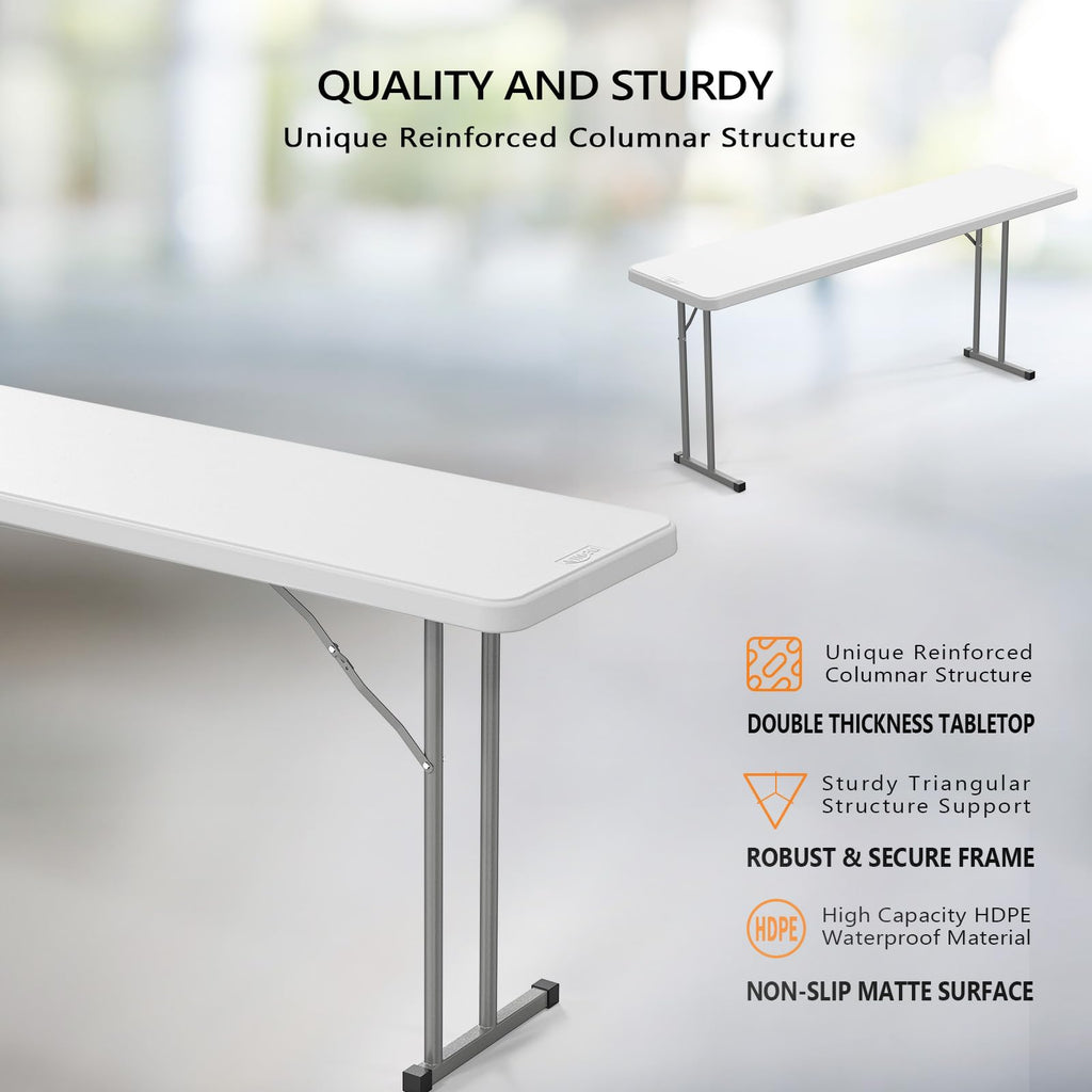 VINGLI 6 FT Narrow Folding Portable Plastic Long Table