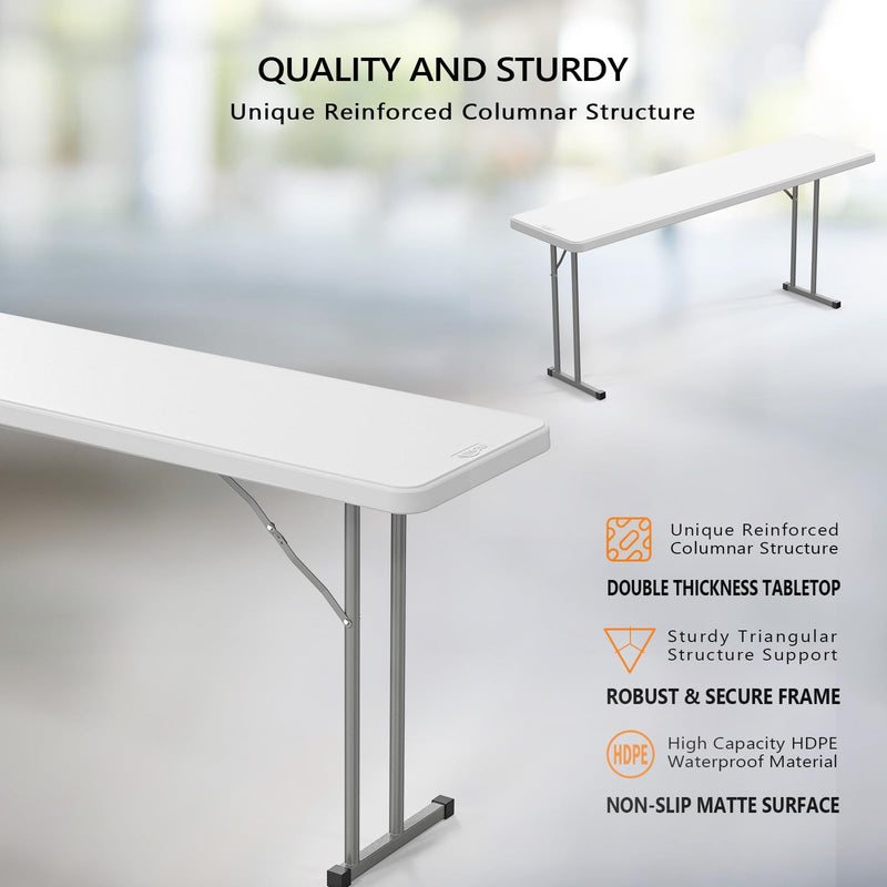 6 FT Narrow Folding Portable Plastic Long Table