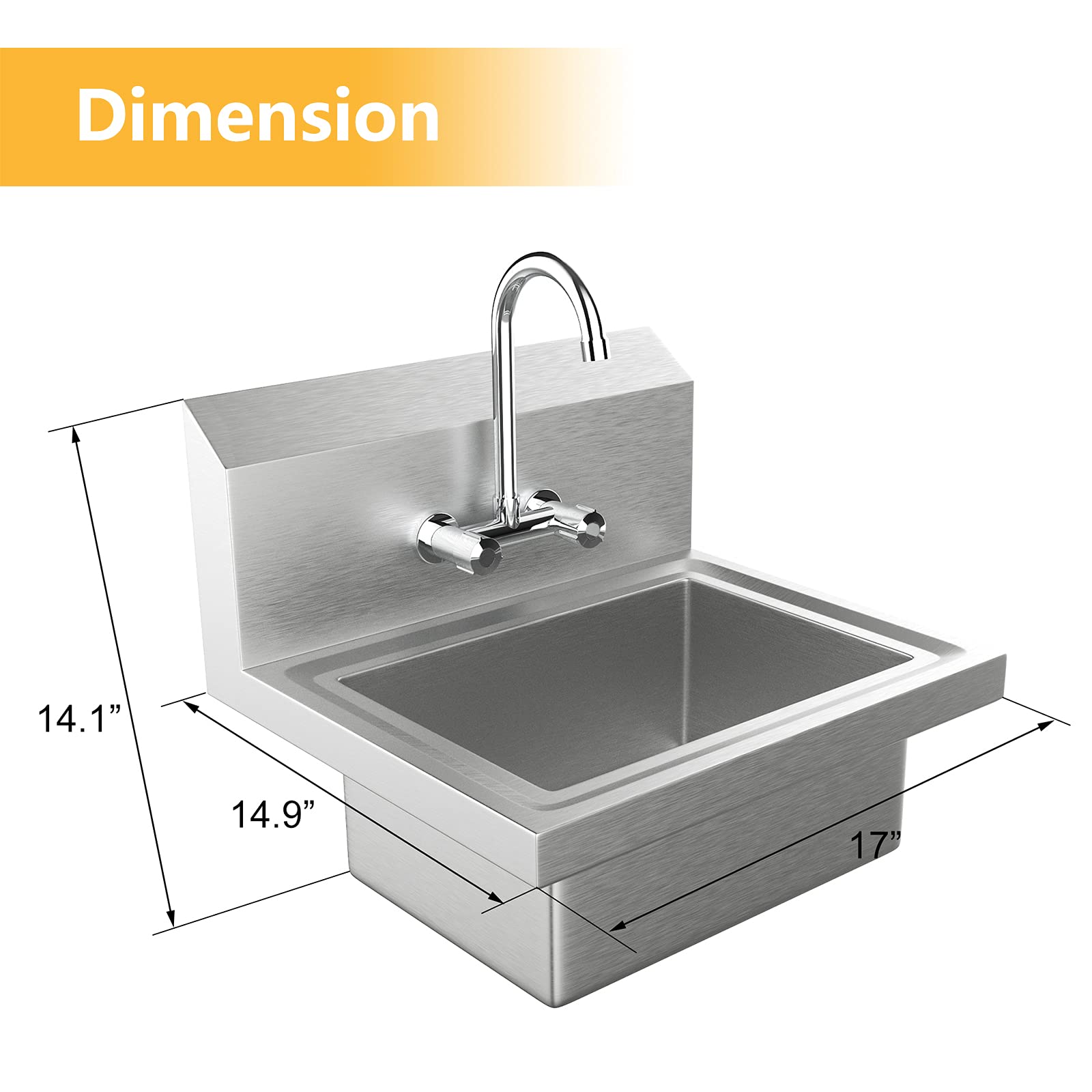 ROVSUN 17" x 15" Wall Mount Stainless Steel Hand Wash Sink