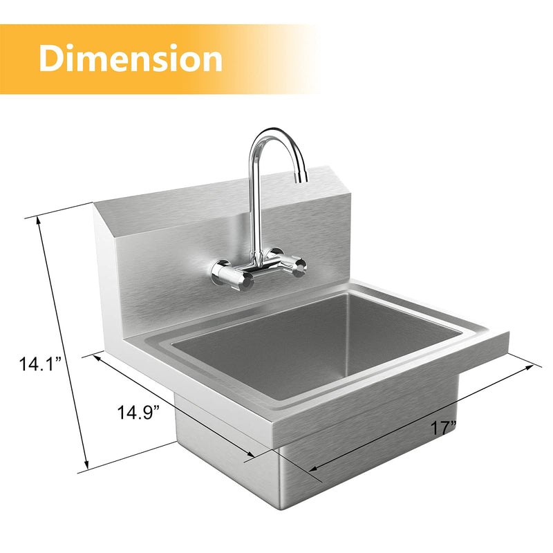 ROVSUN Wall Mount Stainless Steel Sink Heavy Duty Hand Wash Sink with Faucet
