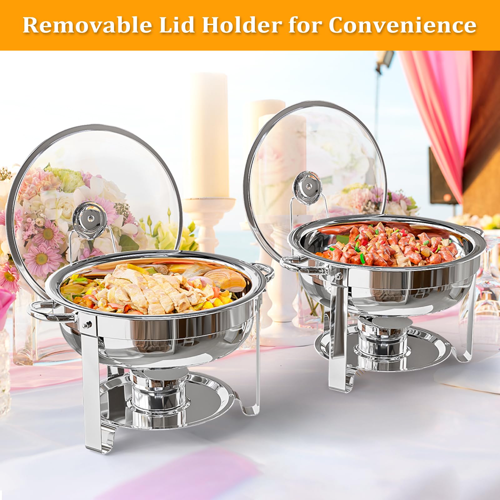 ROVSUN 5 QT Round Chafing Dish Set with Glass Lid & Lid Holder