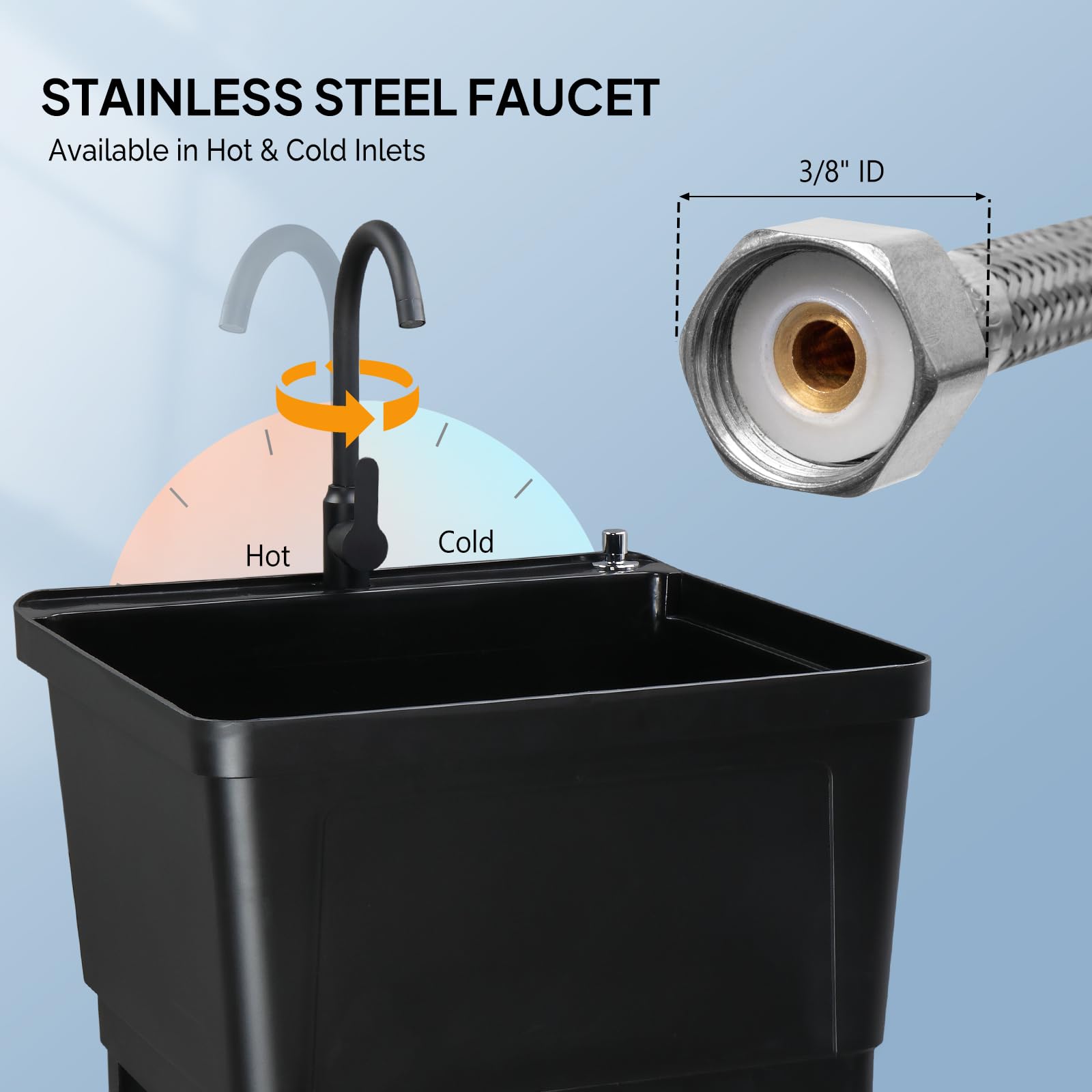 ROVSUN 24" x 24" Plastic Utility Sink with Storage Shelf Black