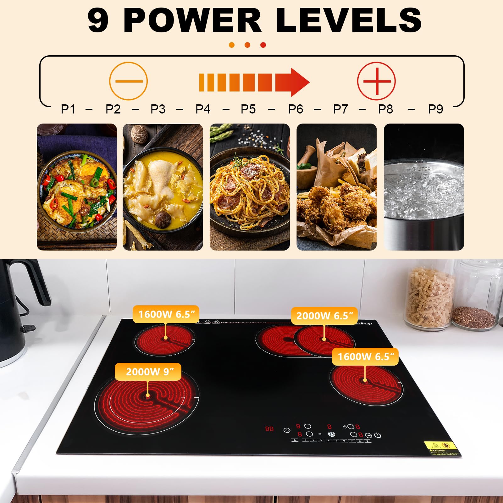 30" 4 Burners 7200W 220V Electric Ceramic Cooktop