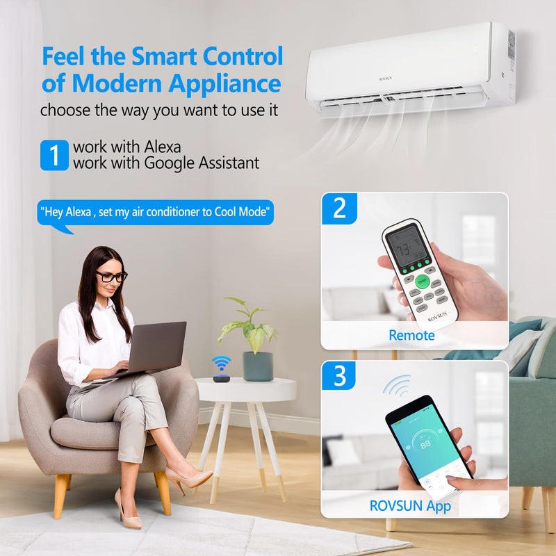 ROVSUN 16500 BTU 17 SEER2 230V Wifi Enabled Ductless Mini Split Air Conditioner with Heat Pump Inverter & Install Kit
