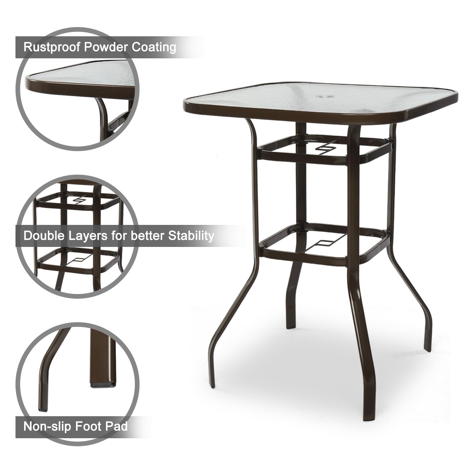 40" Outdoor Bar Table with Umbrella Hole Brown
