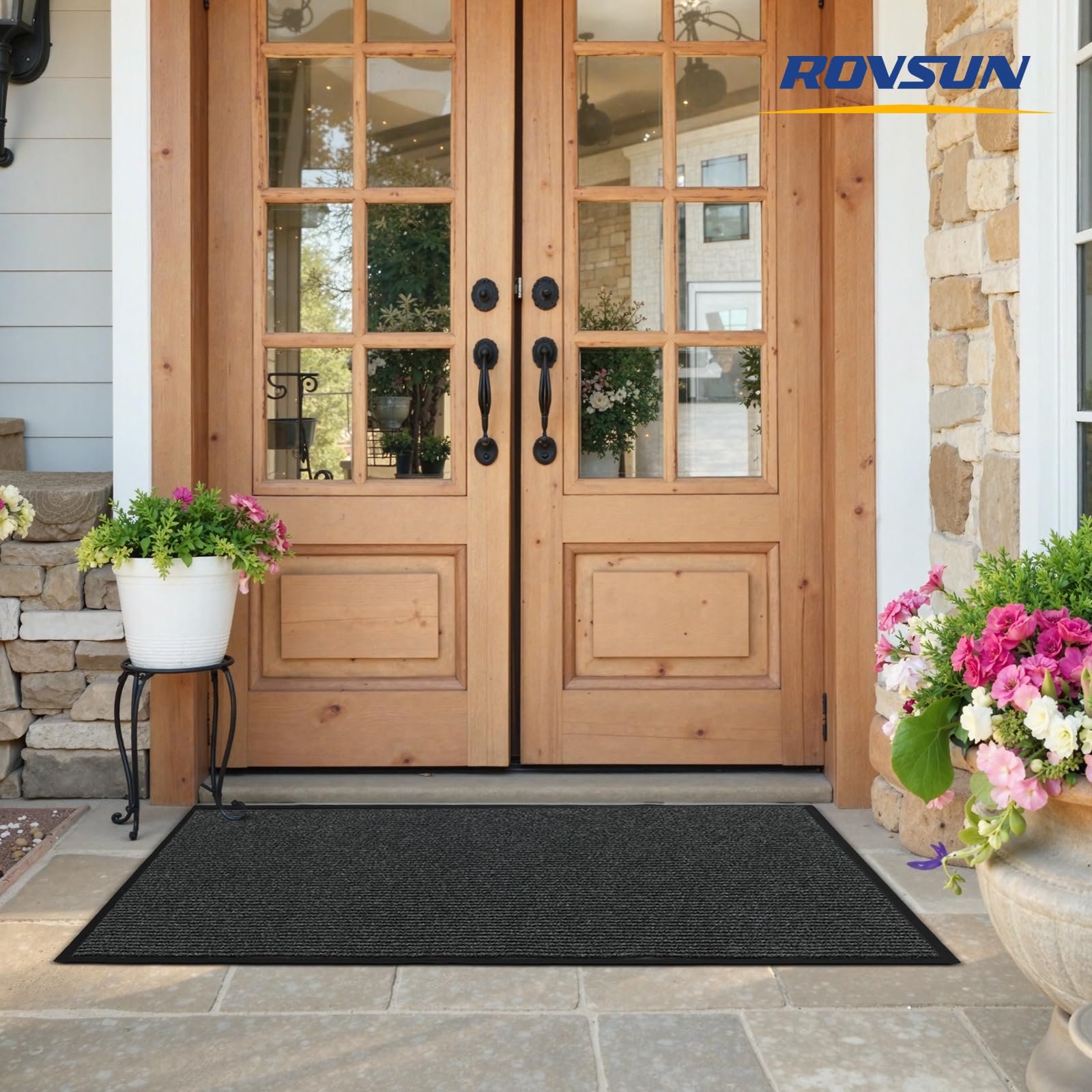 ROVSUN 47" × 35" Front Door Mat Non-Slip Grey