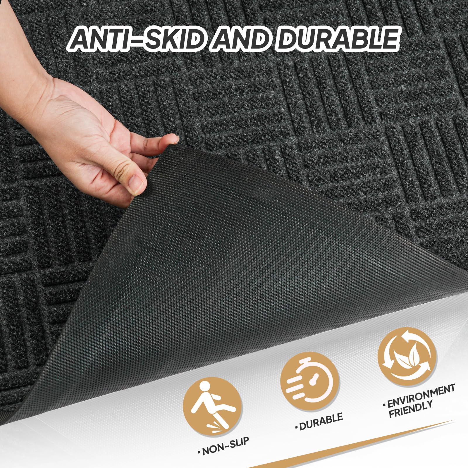 ROVSUN 29.5" × 17.7" Front Door Mat with Diamond Pattern Non-Slip Grey