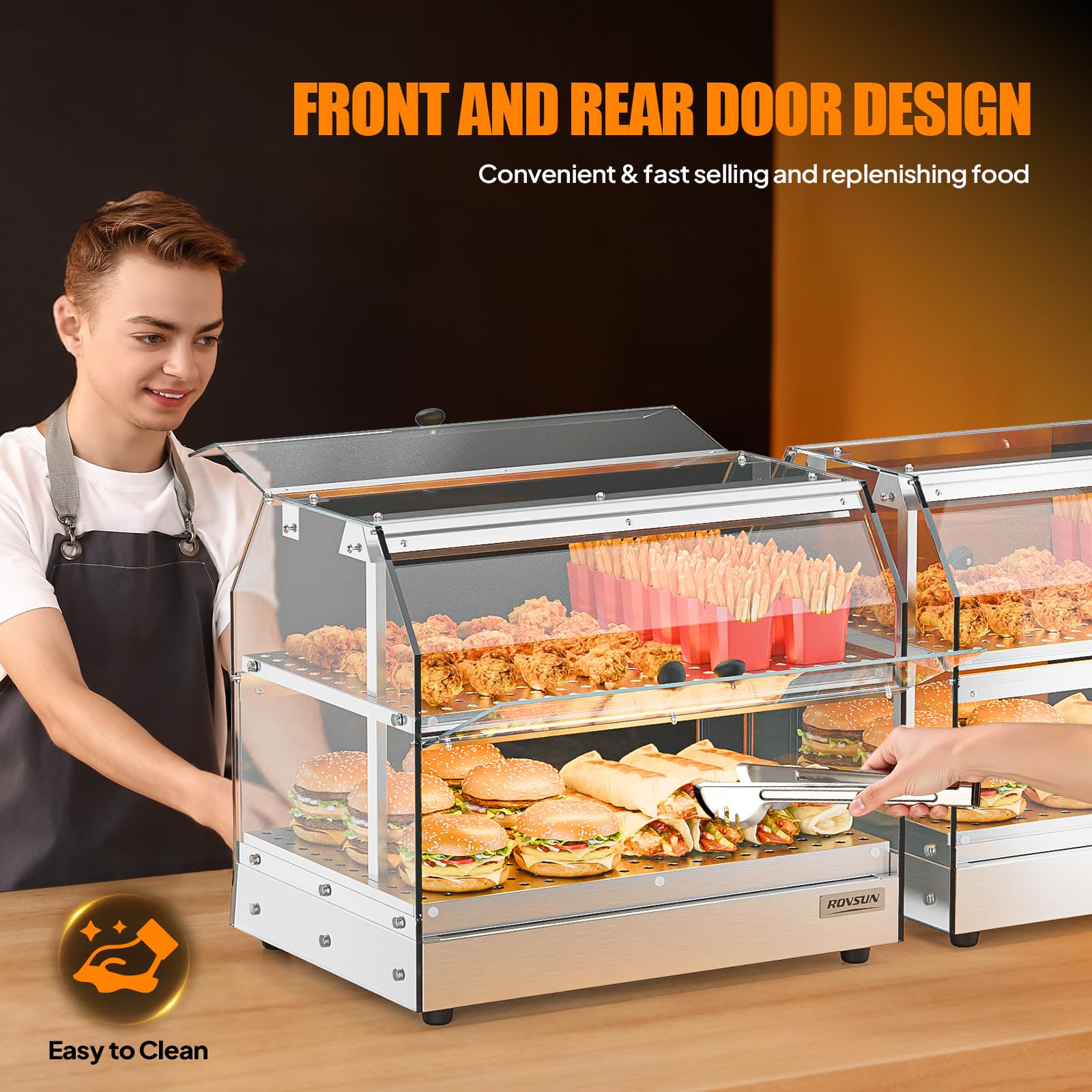 ROVSUN 2-Tier 14 Inch Pizza Warmer Countertop with LED Lighting