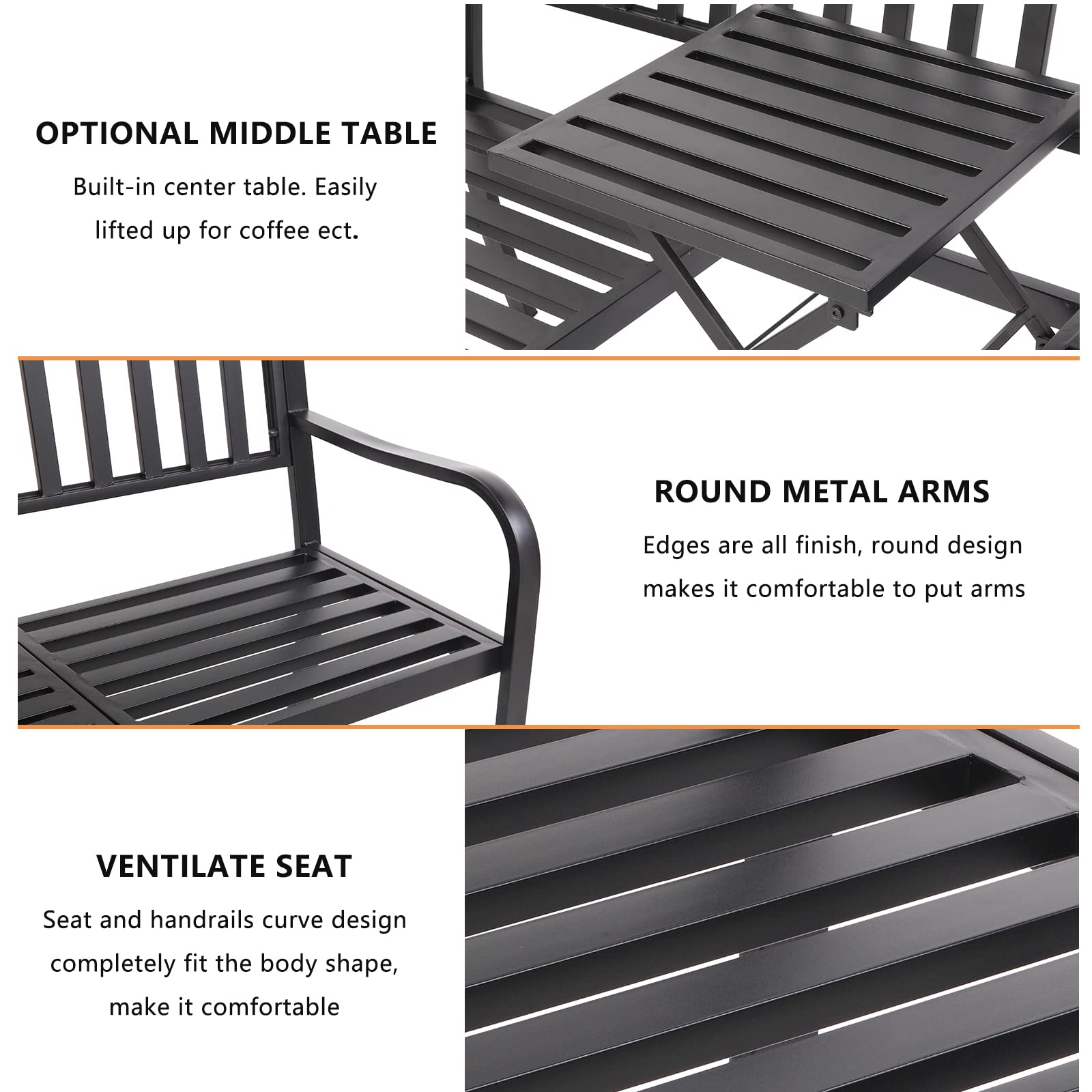 59" Outdoor Bench Metal with Built in Table