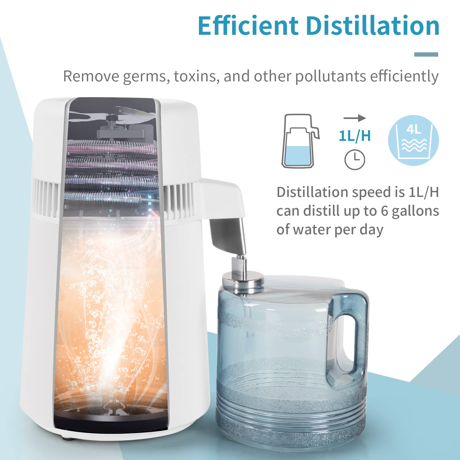 ROVSUN 1.1 Gal 750W 110V Water Distiller Countertop White