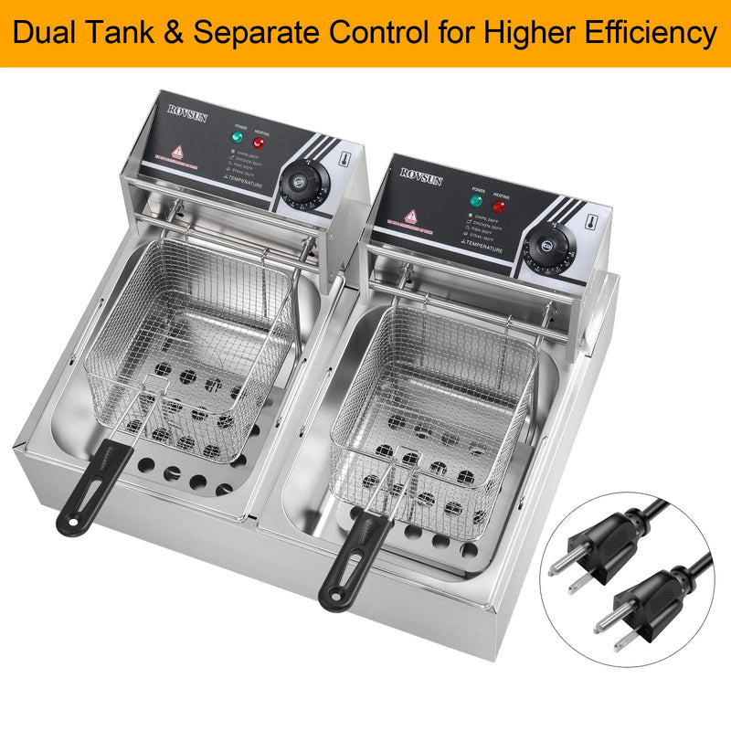 ROVSUN 22.8QT 110V 5000W Double Electric Deep Fryer Countertop with 2 Basket Temperature Adjustable