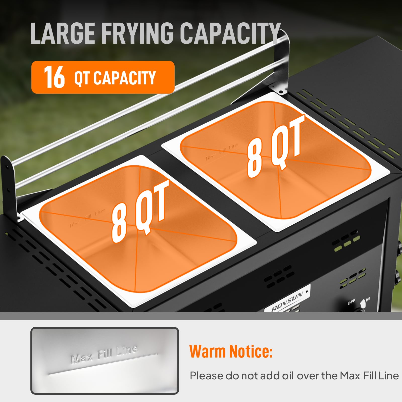 ROVSUN Outdoor Deep Fryer with Dual 8QT Stainless Steel Tank & Basket