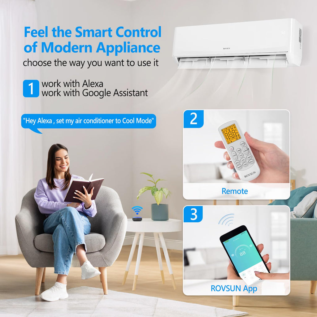 ROVSUN 9000 BTU Mini Split Air Conditioner with Heat 115V - Wifi | 24 SEER2