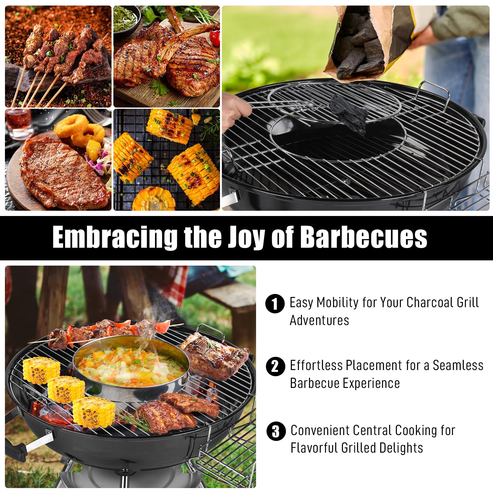 ROVSUN 22" Charcoal Grill with Wheels and Storage Holder
