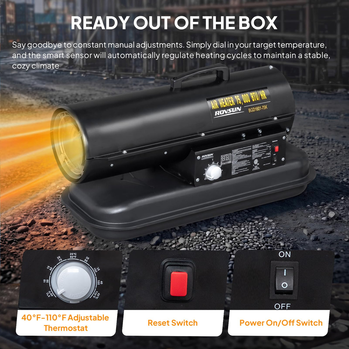 ROVSUN 75000 BTU Kerosene Forced Air Heater Portable Torpedo Diesel Space Heater