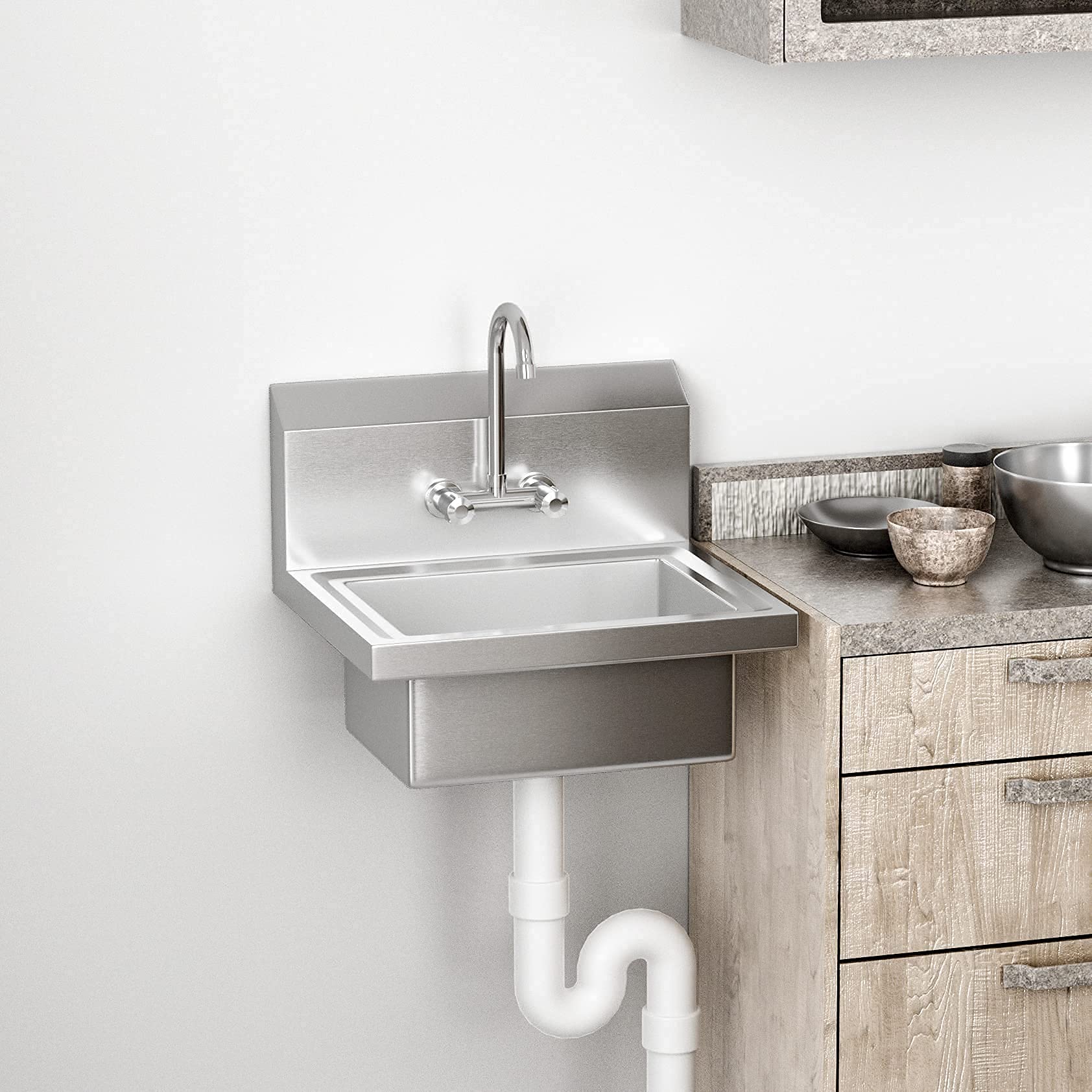 ROVSUN 17" x 15" Wall Mount Stainless Steel Hand Wash Sink