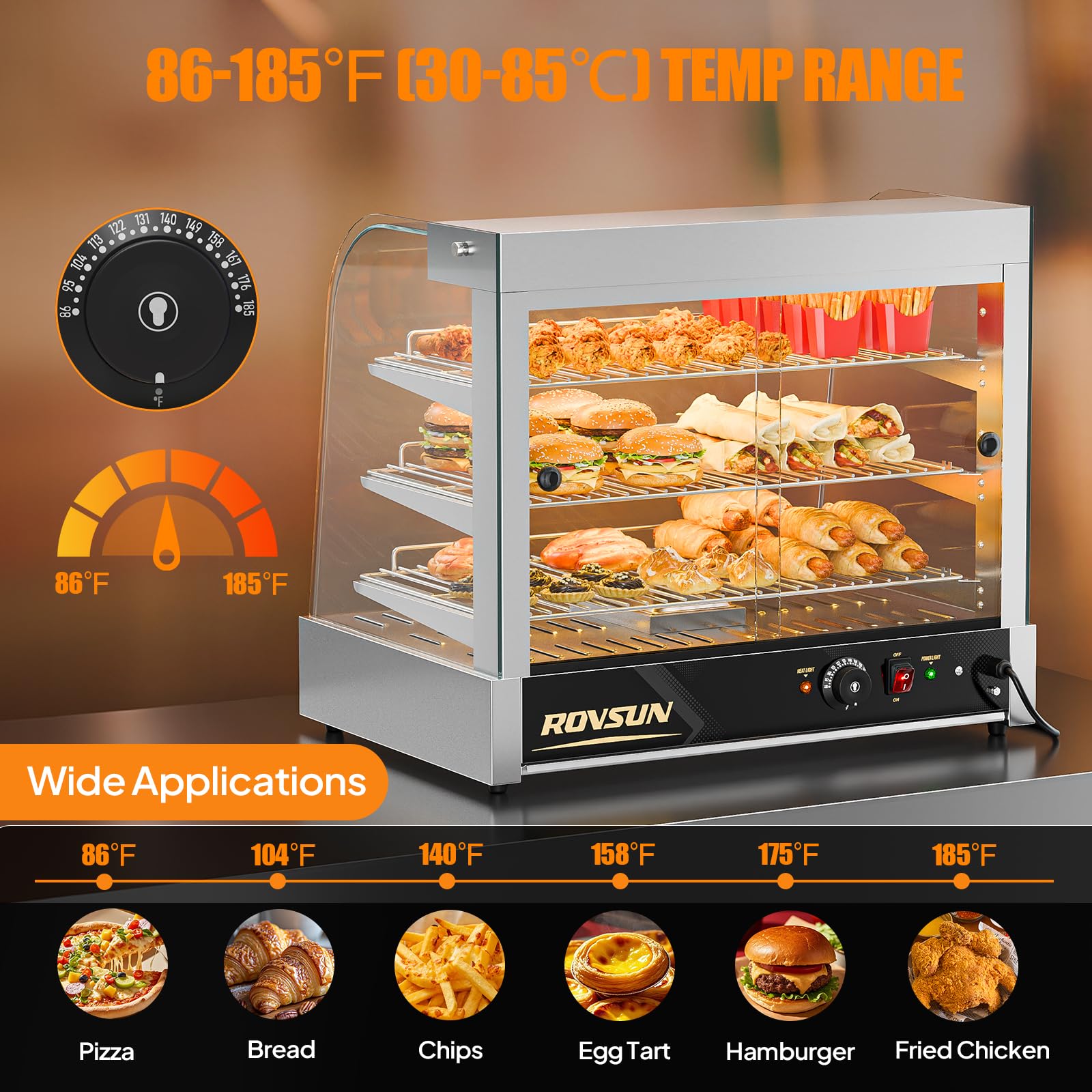 ROVSUN 3-Tier 26" 800W 110V Food Warmer Cabinet for Pizza, Pretzel
