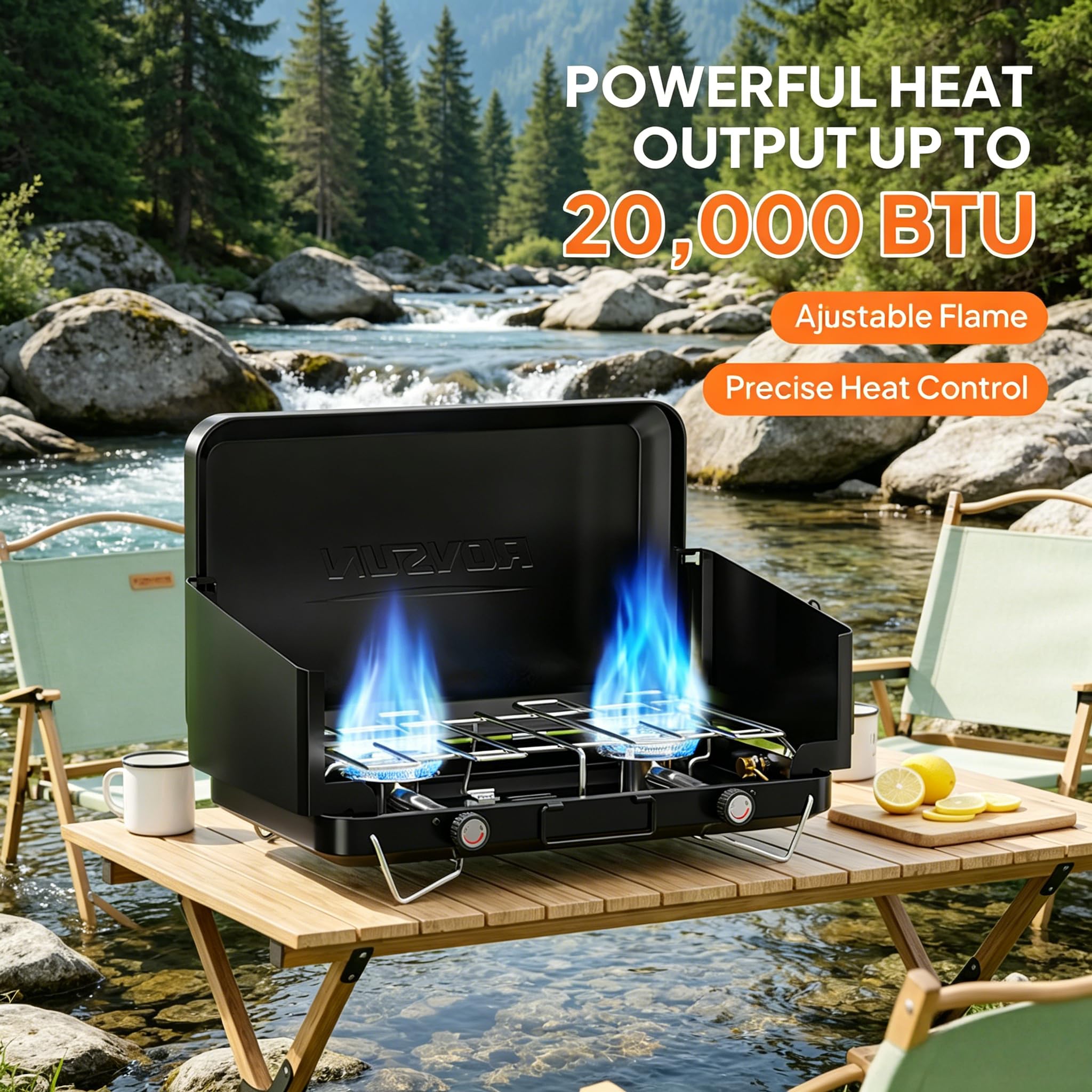 ROVSUN 2-Burner 20000 BTU Propane Camping Stove