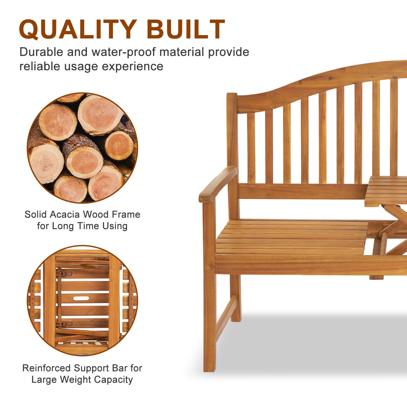 59" Outdoor Bench Wood with Built in Table