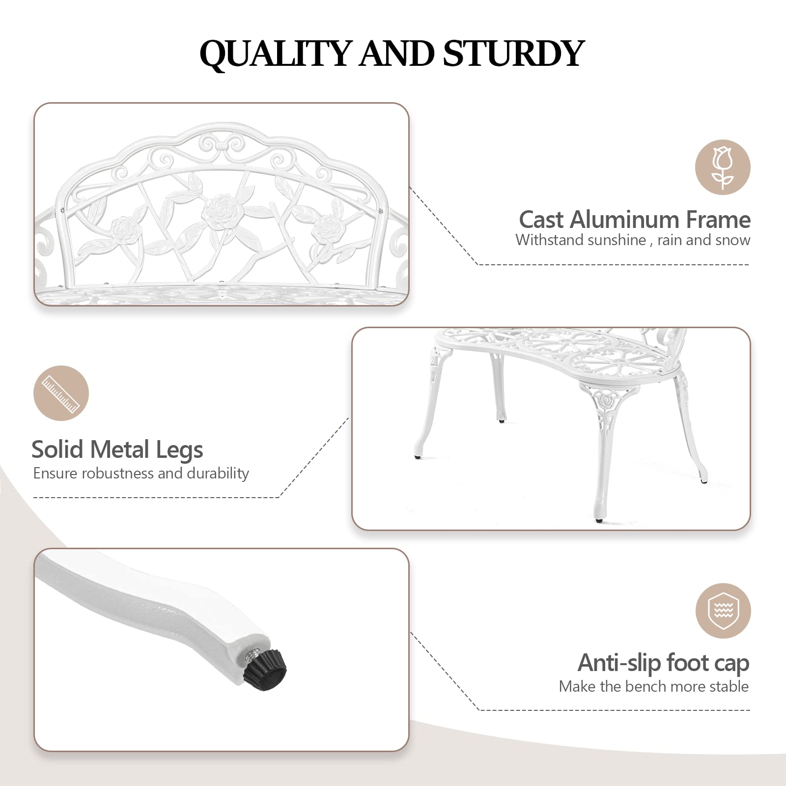 38.5" Outdoor Bench Cast Aluminium White