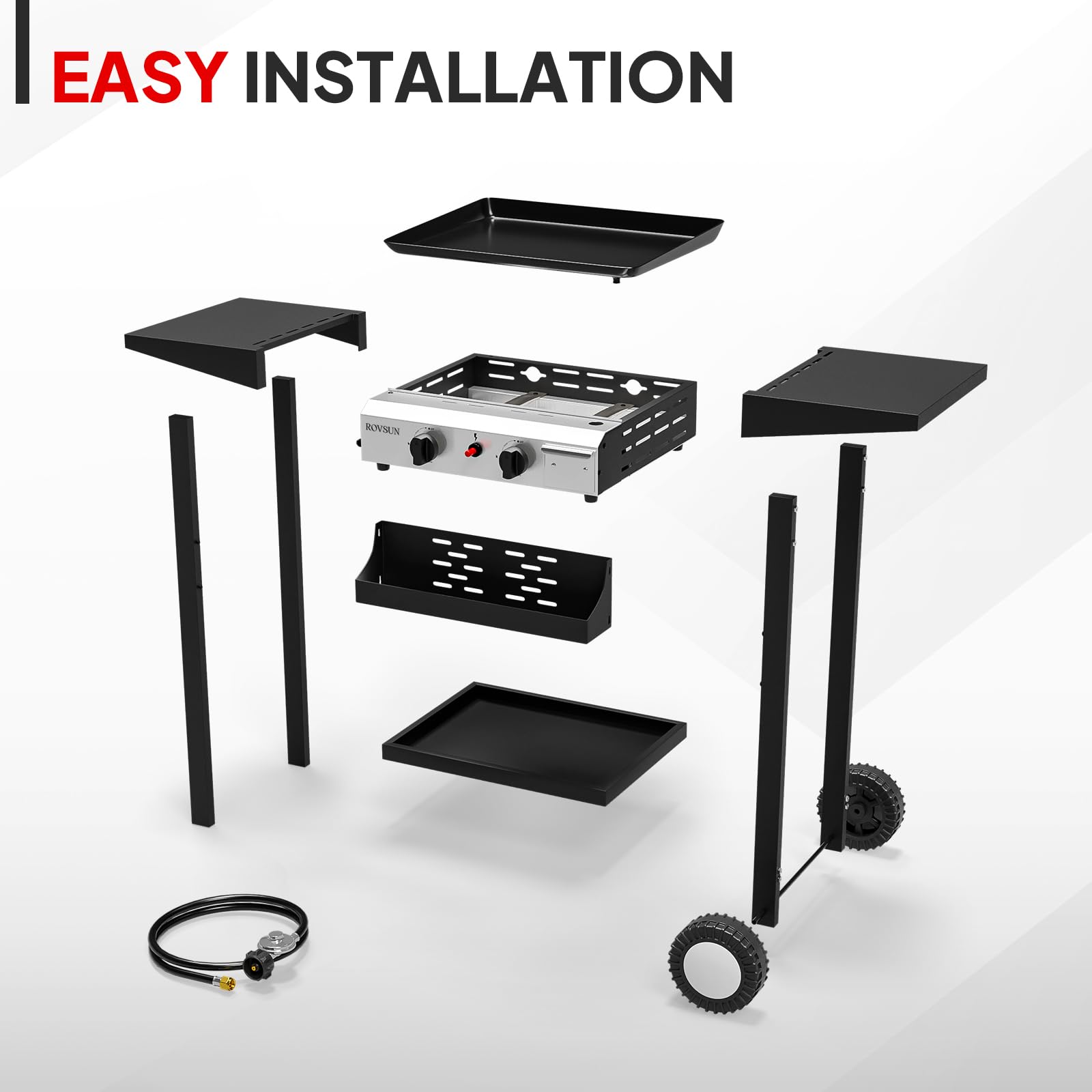 ROVSUN 2 Burner 20,000 BTU Portable Propane Rolling Flat Top Gas Grill with Stand