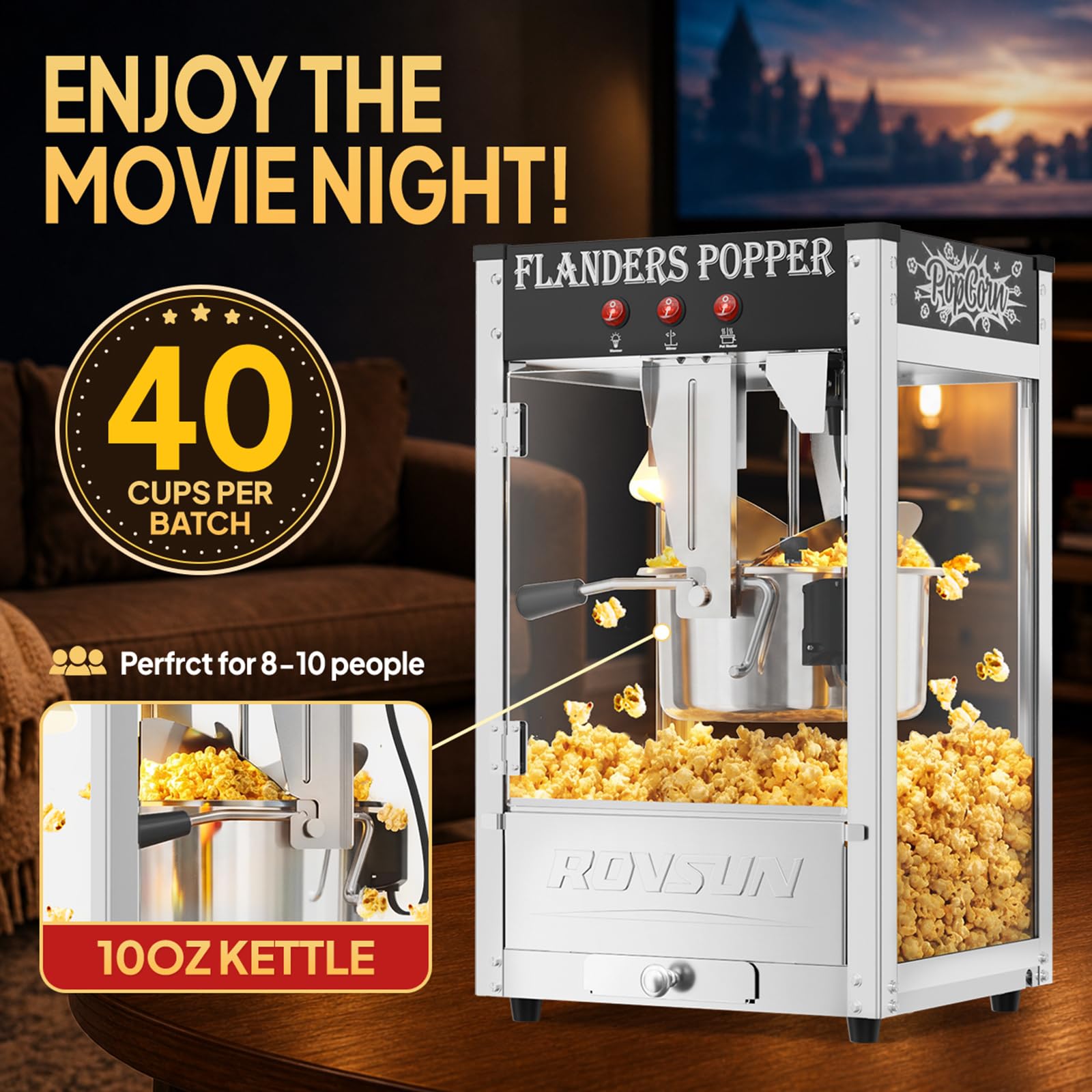 ROVSUN Commercial Black Popcorn Machine with 10 Oz Kettle