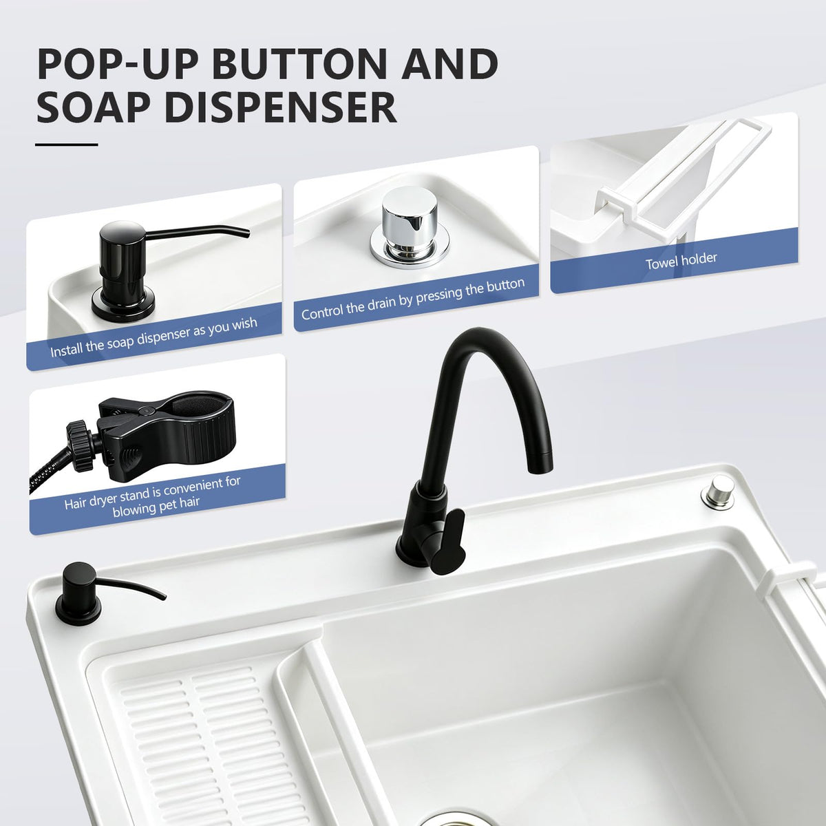 ROVSUN 32" X 22" Freestanding Pet Washing Station Utility Sink White
