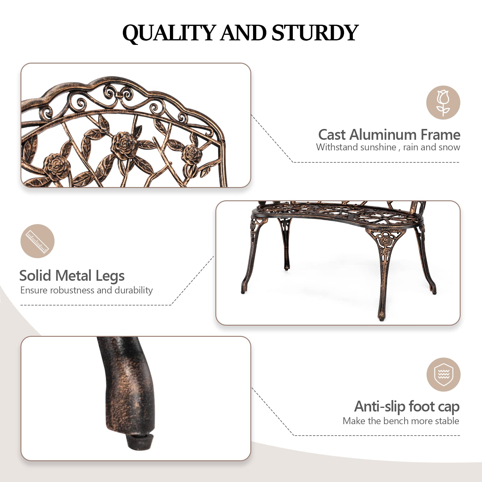 38.5" Outdoor Bench Cast Aluminium Bronze