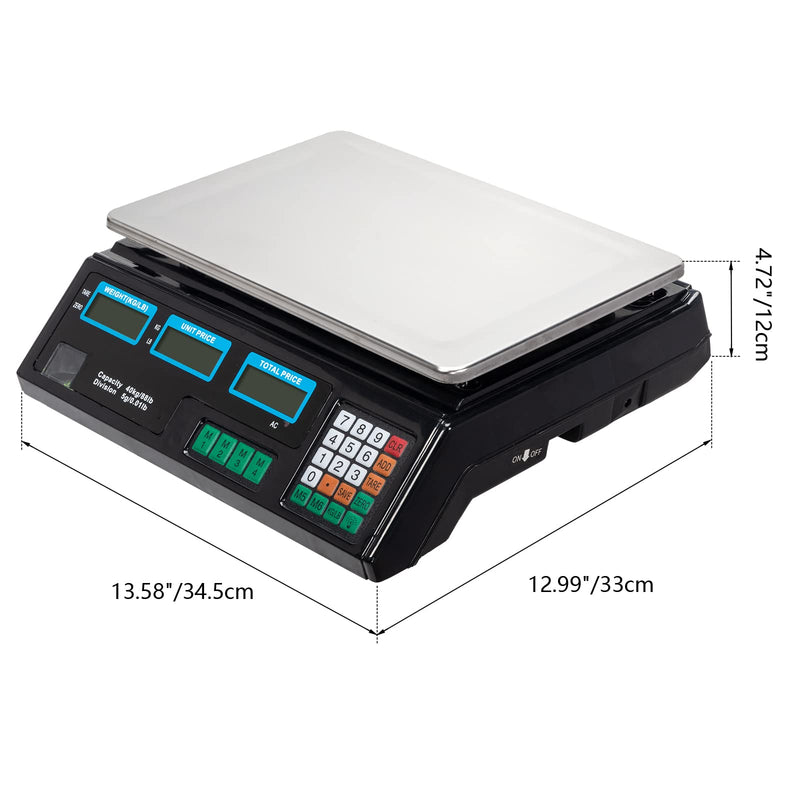 ROVSUN 88LB 40KG Deli Electronic Commercial Price Computing Scale with LCD Display Black/Silver