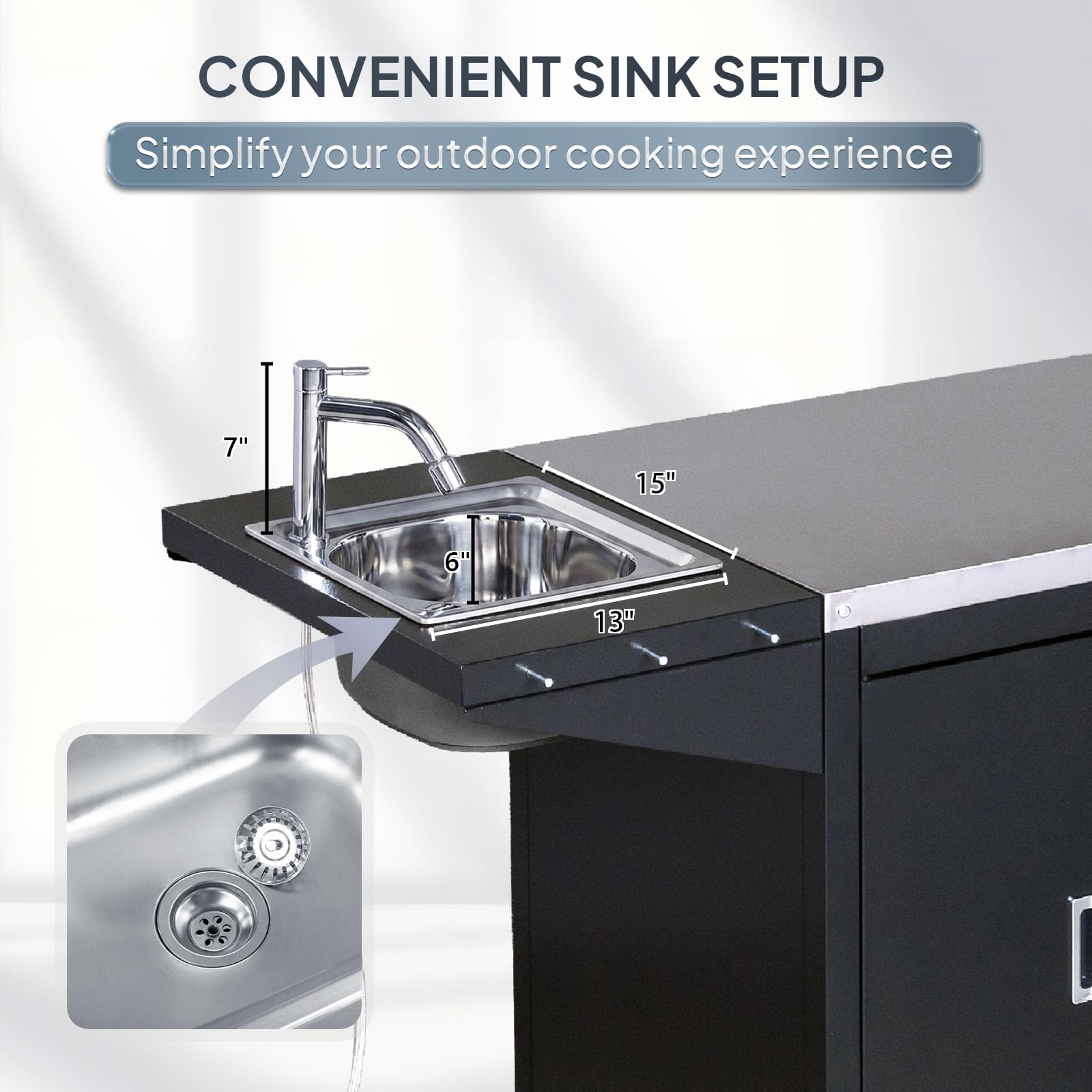 ROVSUN 61" Outdoor Grill Cart with Sink & Cold Drink Refrigerated Area