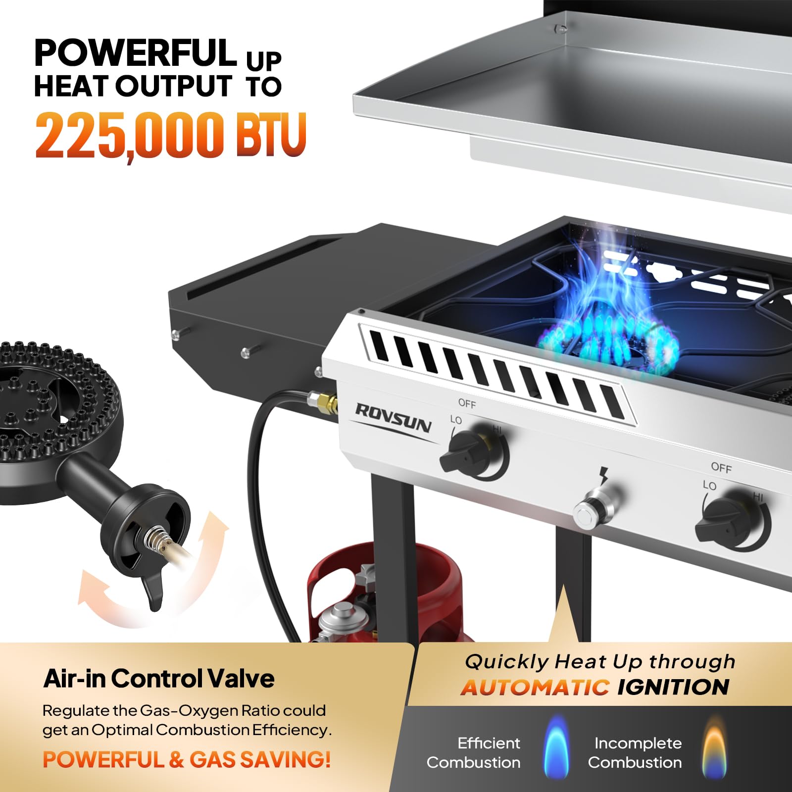 ROVSUN 3 Burner 225,000 BTU Outdoor Gas Propane Stove with