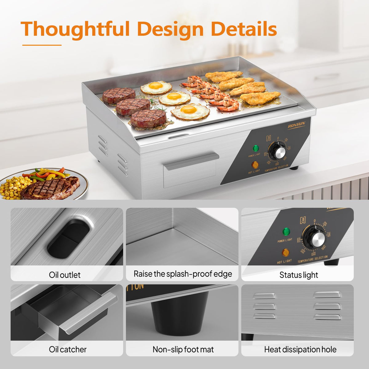ROVSUN 18" 1500W 110V Commercial Electric Griddle Countertop