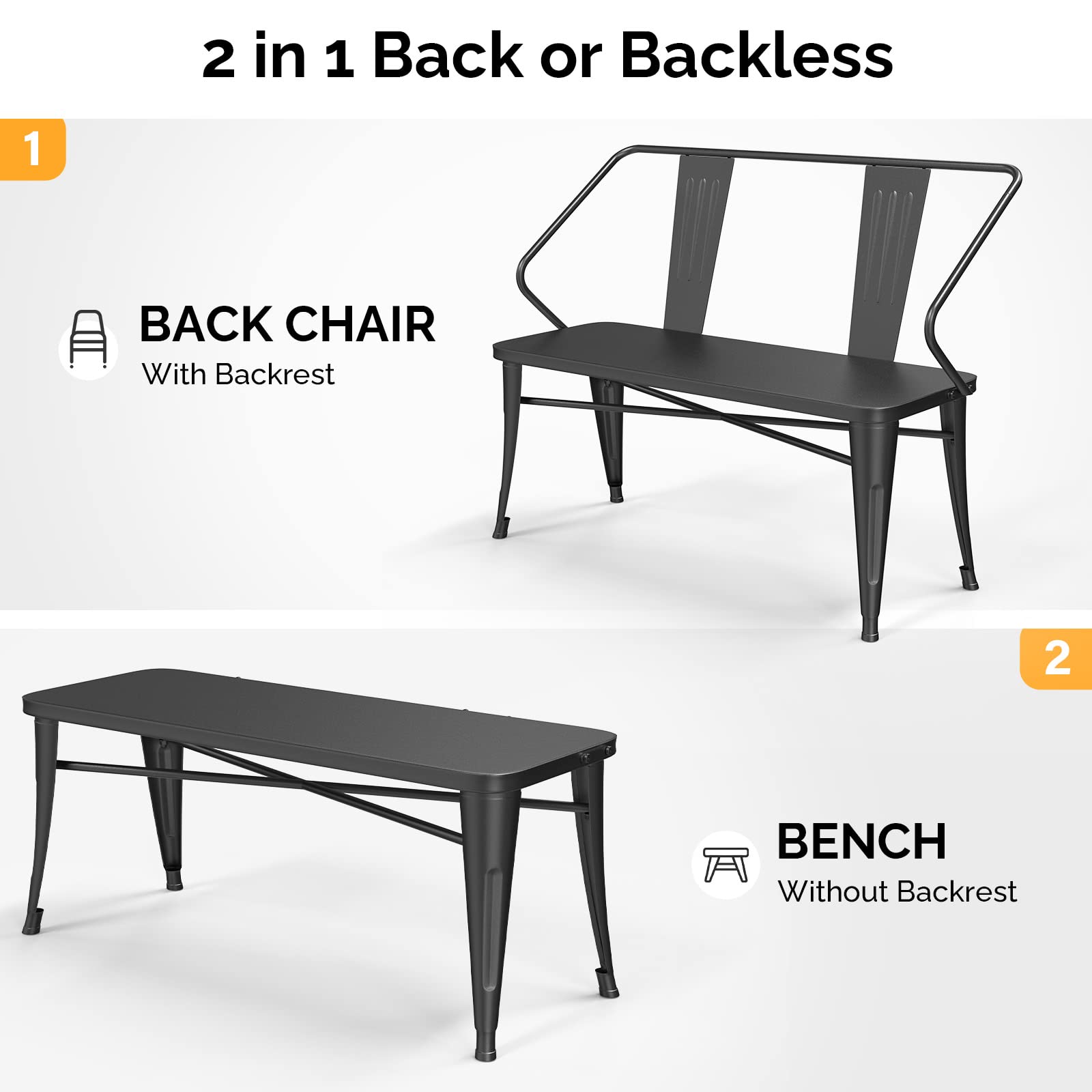 45" Outdoor Bench Metal Black