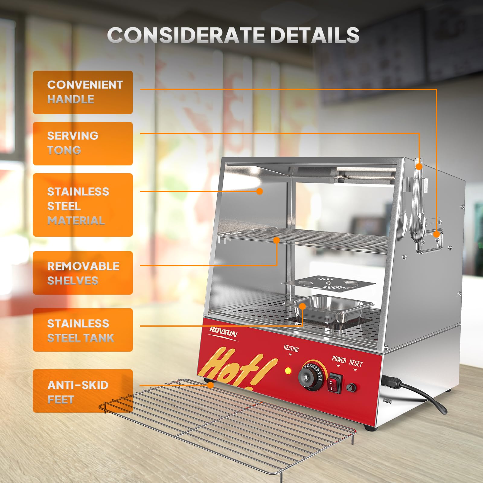 ROVSUN 32 QT 500W 110V 175 Hot Dogs / 40 Buns Hot Dog Steamer