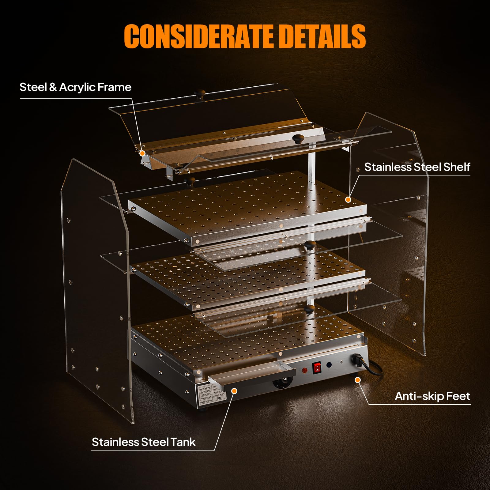 ROVSUN 3-Tier 14 Inch Pizza Warmer Countertop with LED Lighting