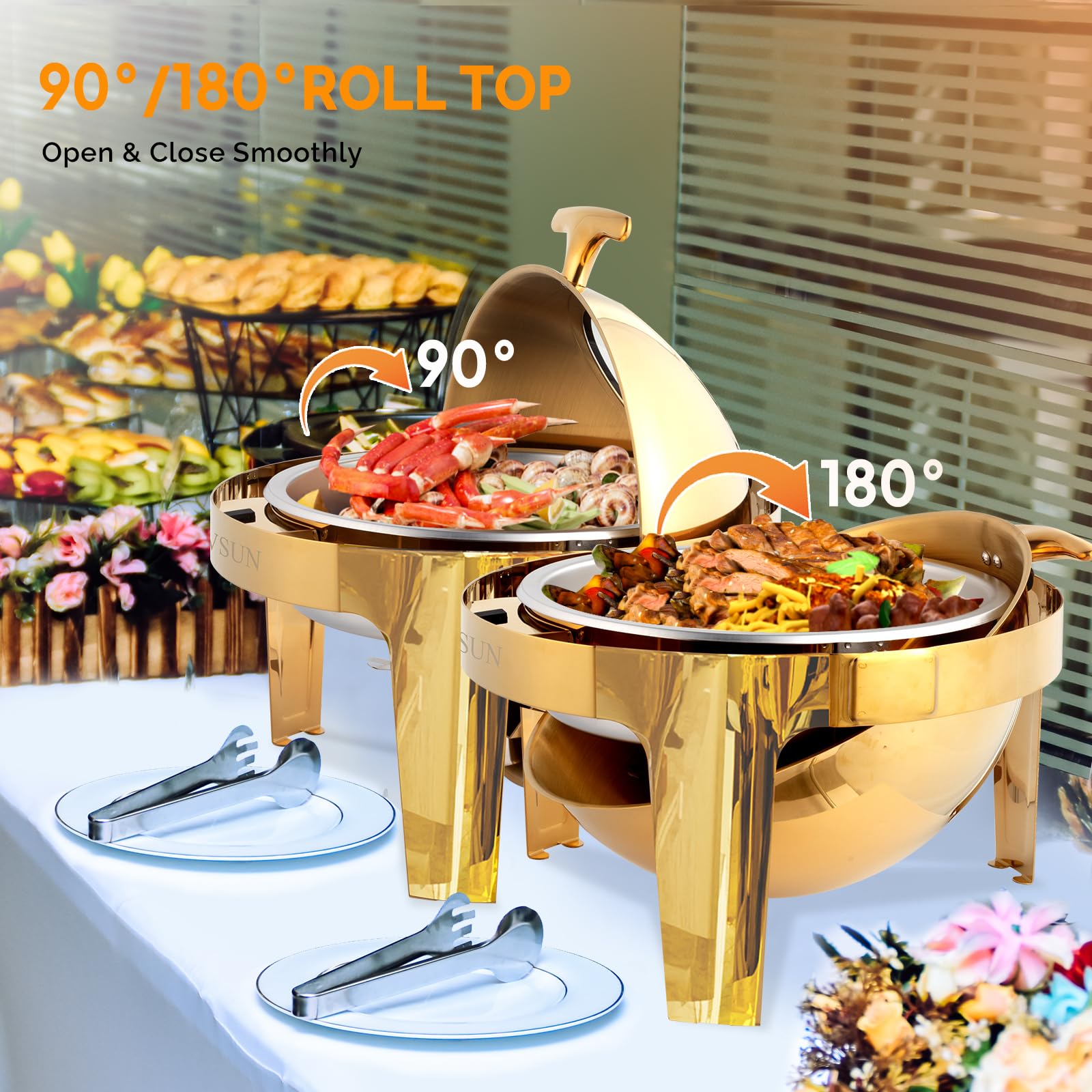 ROVSUN 6 QT Roll Top Round Gold Chafing Dish Set with Visible Window