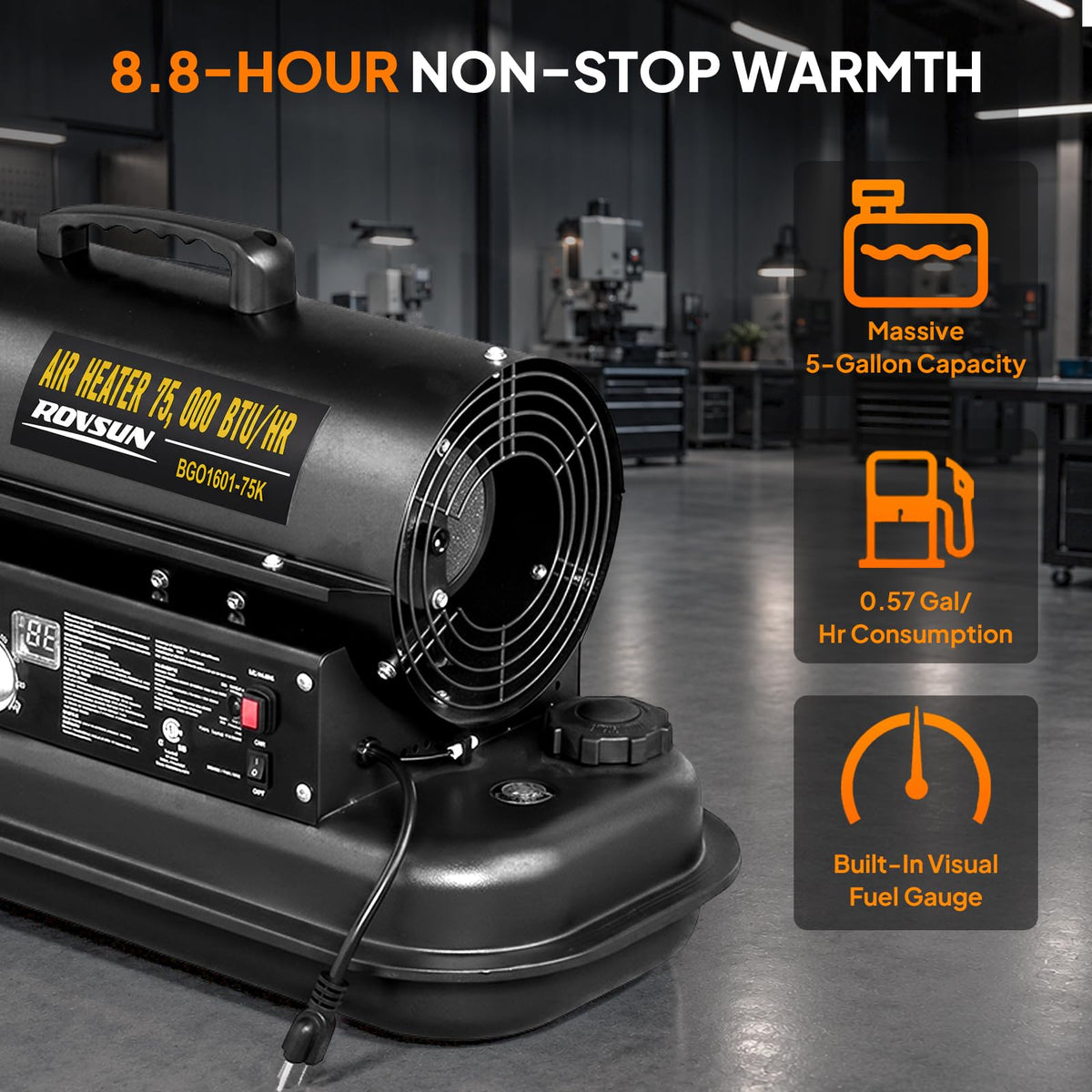 ROVSUN 75000 BTU Kerosene Forced Air Heater Portable Torpedo Diesel Space Heater