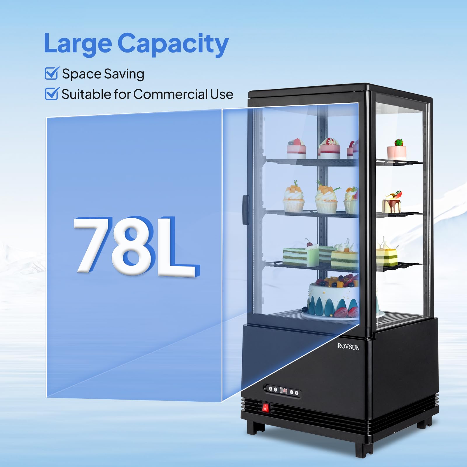 ROVSUN 18" 3 Cu.Ft. 170W 110V Four-Sided Refrigerated Bakery Display Case