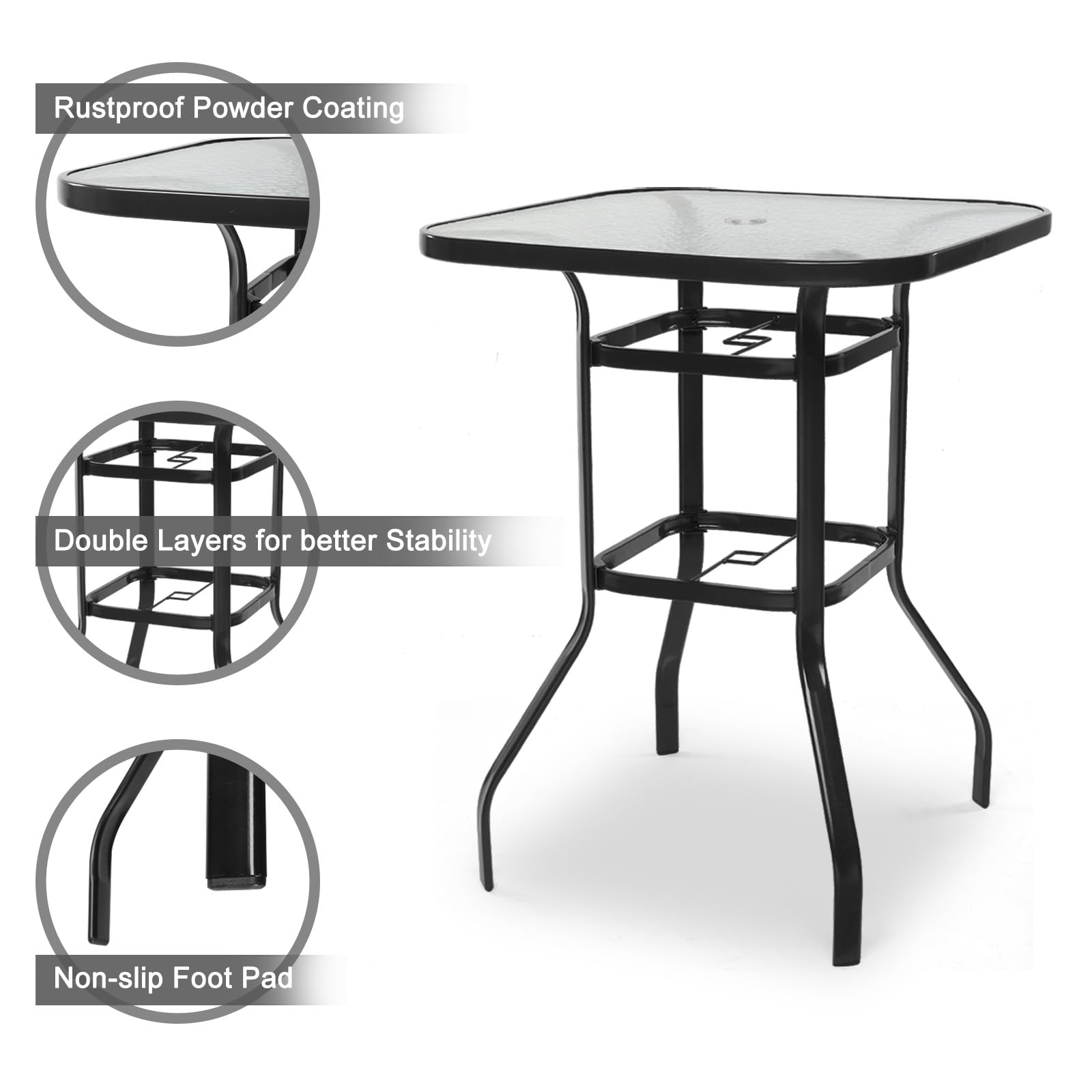 40" Outdoor Bar Table with Umbrella Hole Blcak