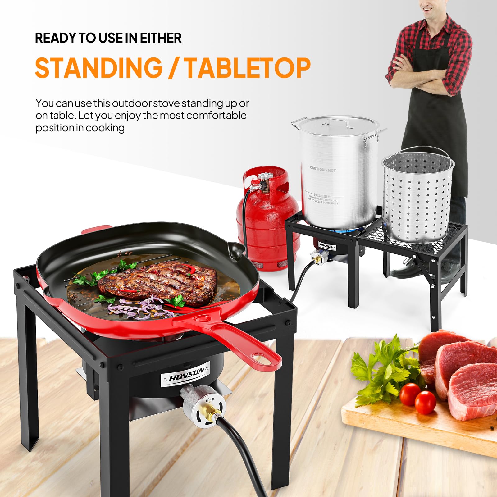 ROVSUN Single Burner 100,000 BTU Outdoor Gas Propane Stove with Foldable Side Shelf